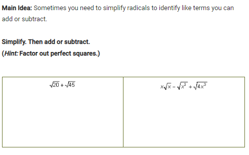 1) Main Idea: In radical expressions, like terms