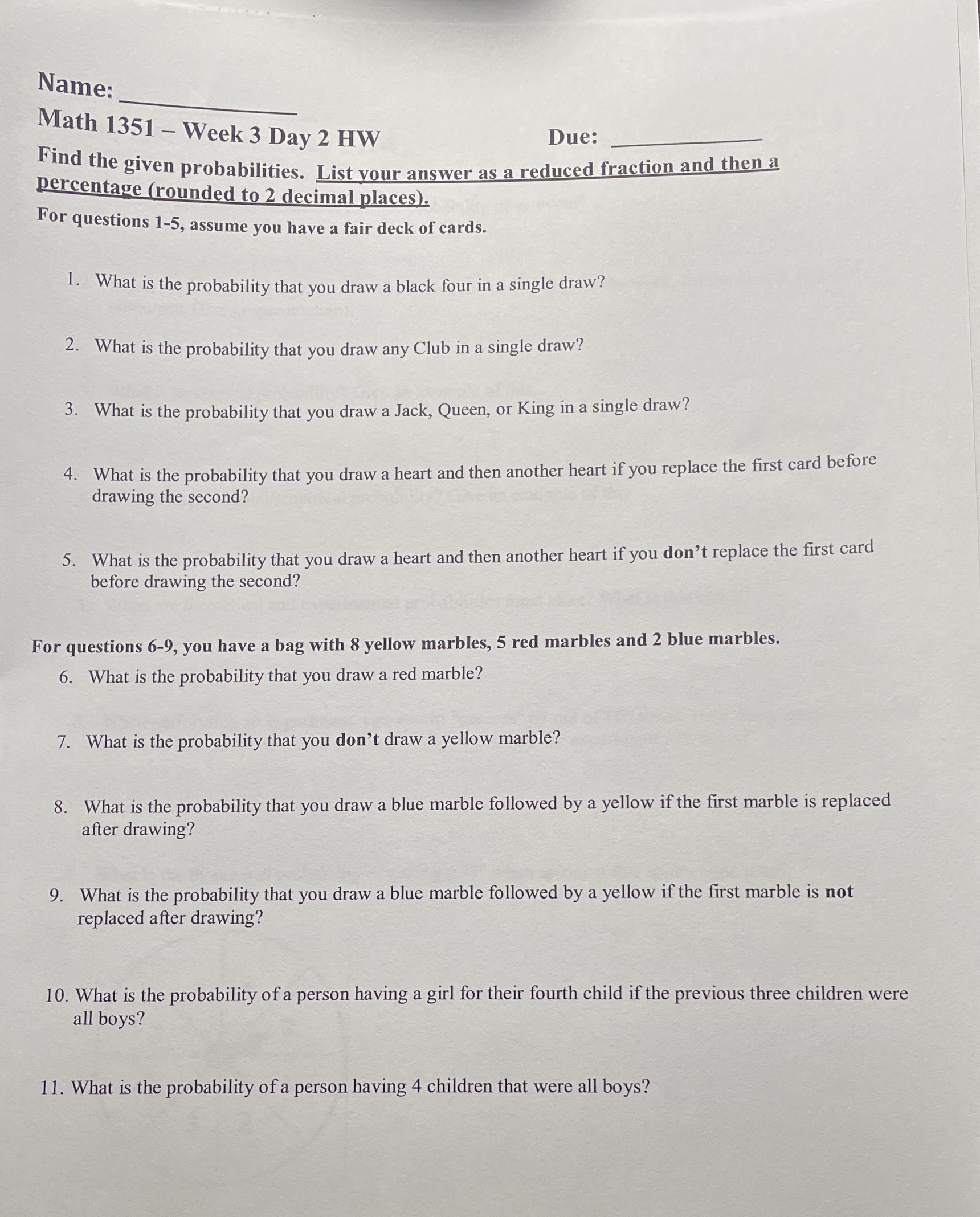 Name: Math 1351 - Week 3 Day 2 HW Due: Find the