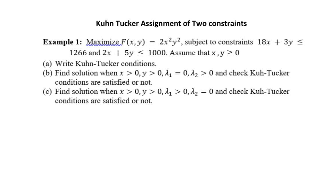 Kuhn Tucker Assignment of Two constraints Example