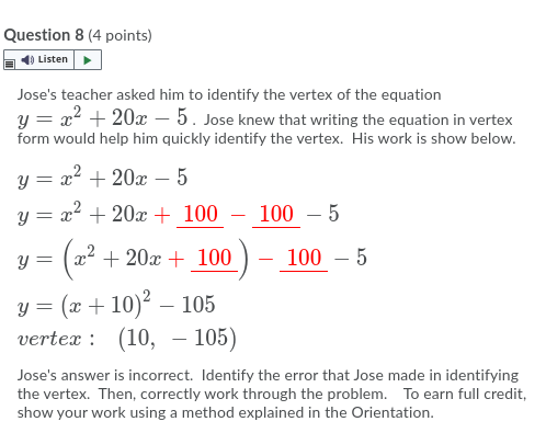 Question 8 (4 points) Listen Jose's teacher