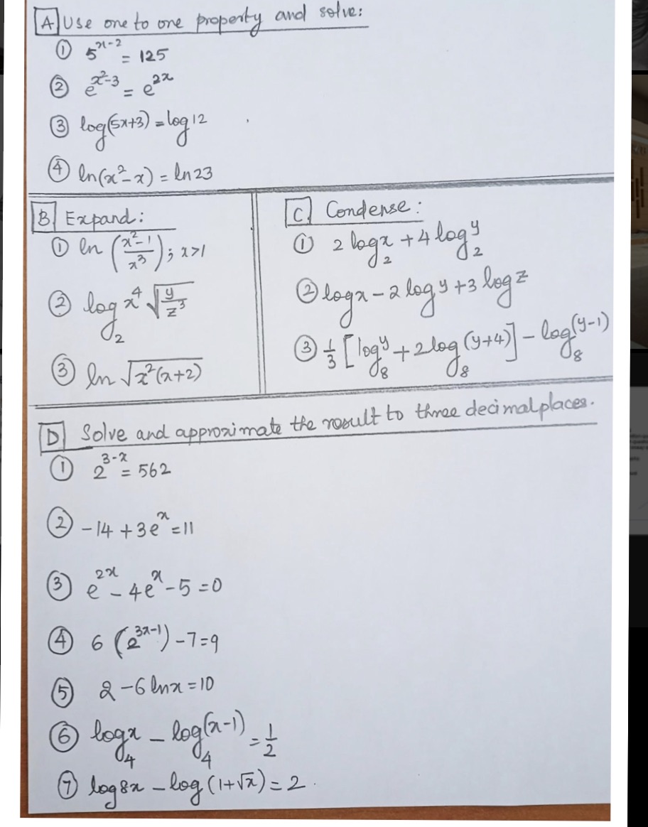 Please solve A use one to one property and solve:
