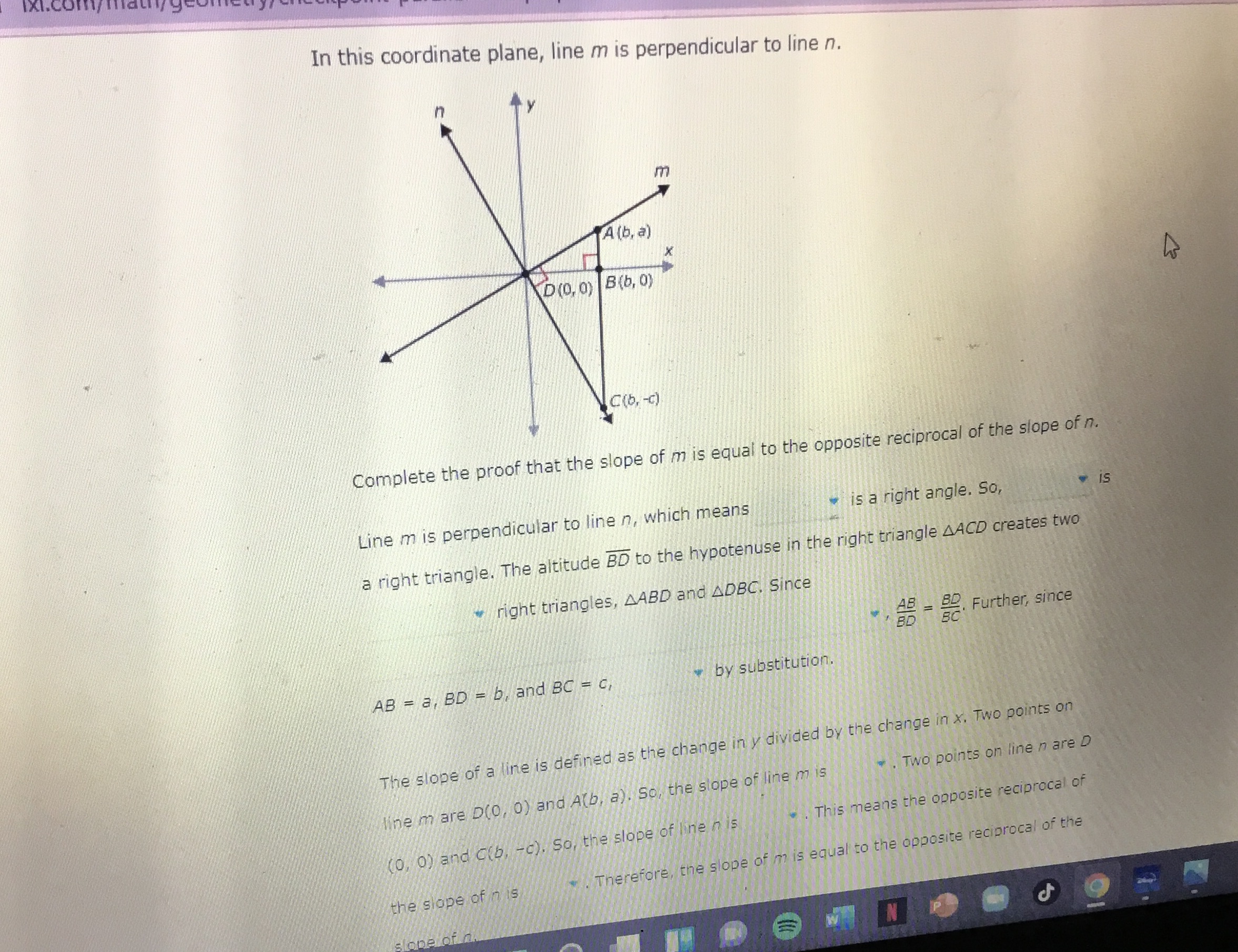 In this coordinate plane, line m is perpendicular