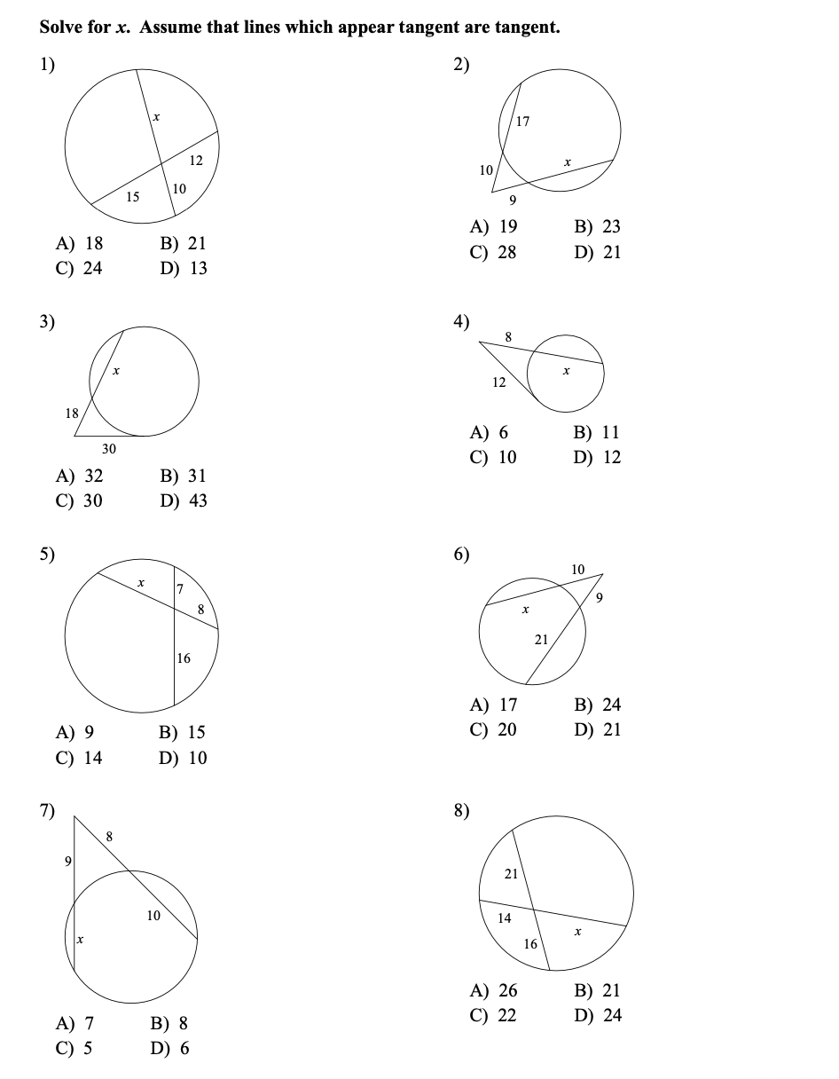 \f\f17) 18) un 36 A) 8 B) 7 27 C) 4 D) 6 A) 21 B)