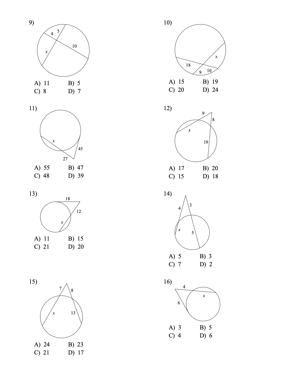 \f\f17) 18) un 36 A) 8 B) 7 27 C) 4 D) 6 A) 21 B)