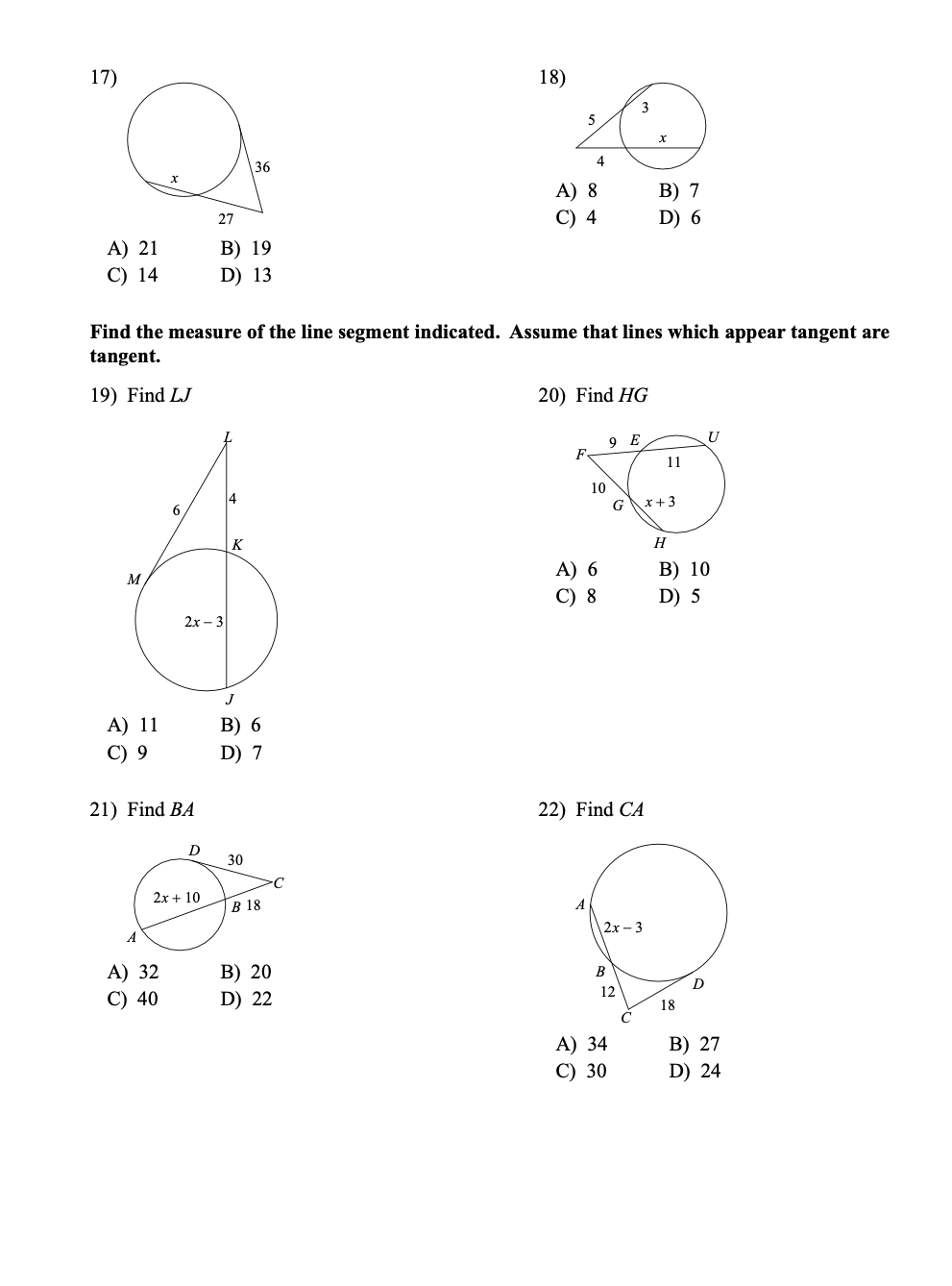 \f\f17) 18) un 36 A) 8 B) 7 27 C) 4 D) 6 A) 21 B)