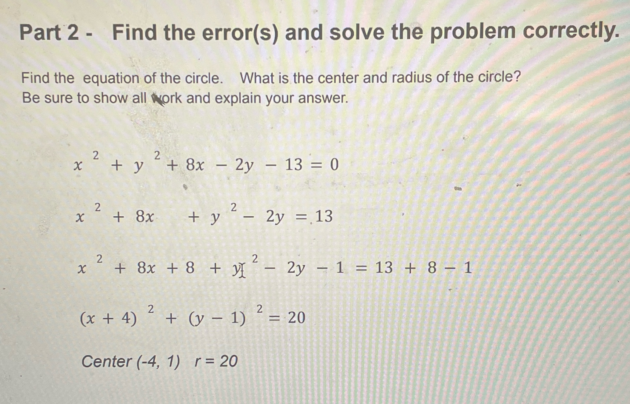 Part 2 - Find the error(s) and solve the problem