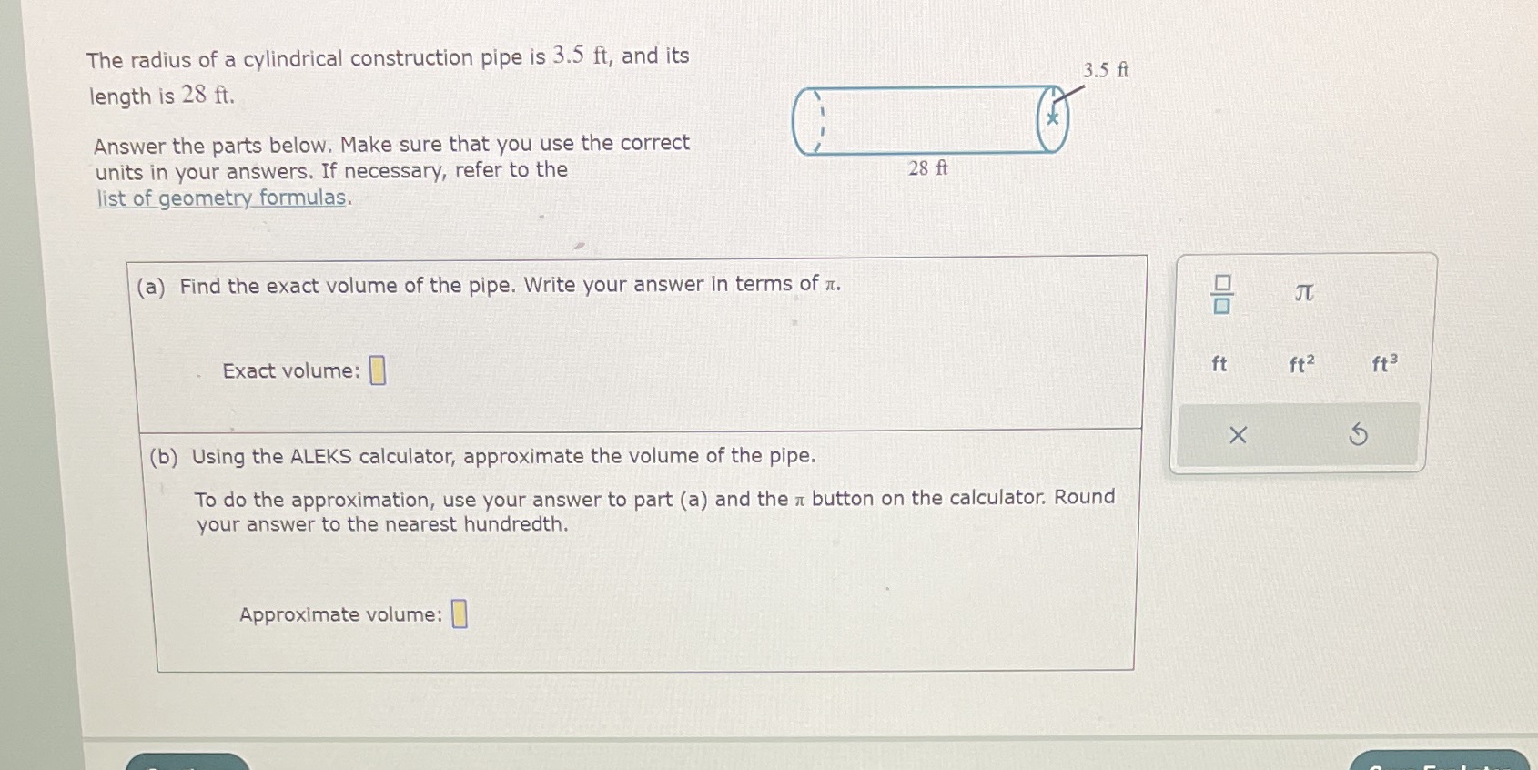 The radius of a cylindrical construction pipe is