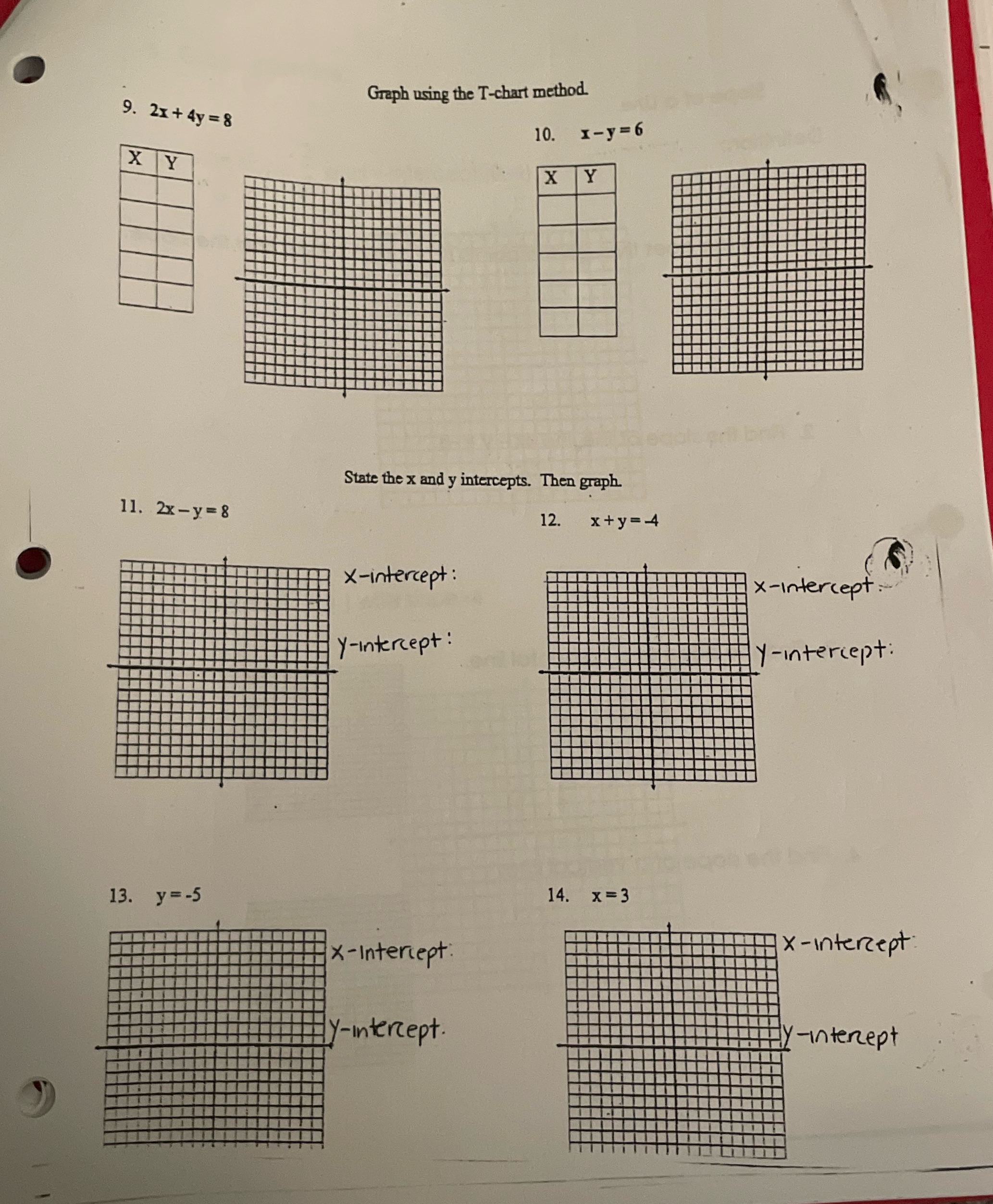 Graph using the T-chart method. 9. 21 + 4y = 8
