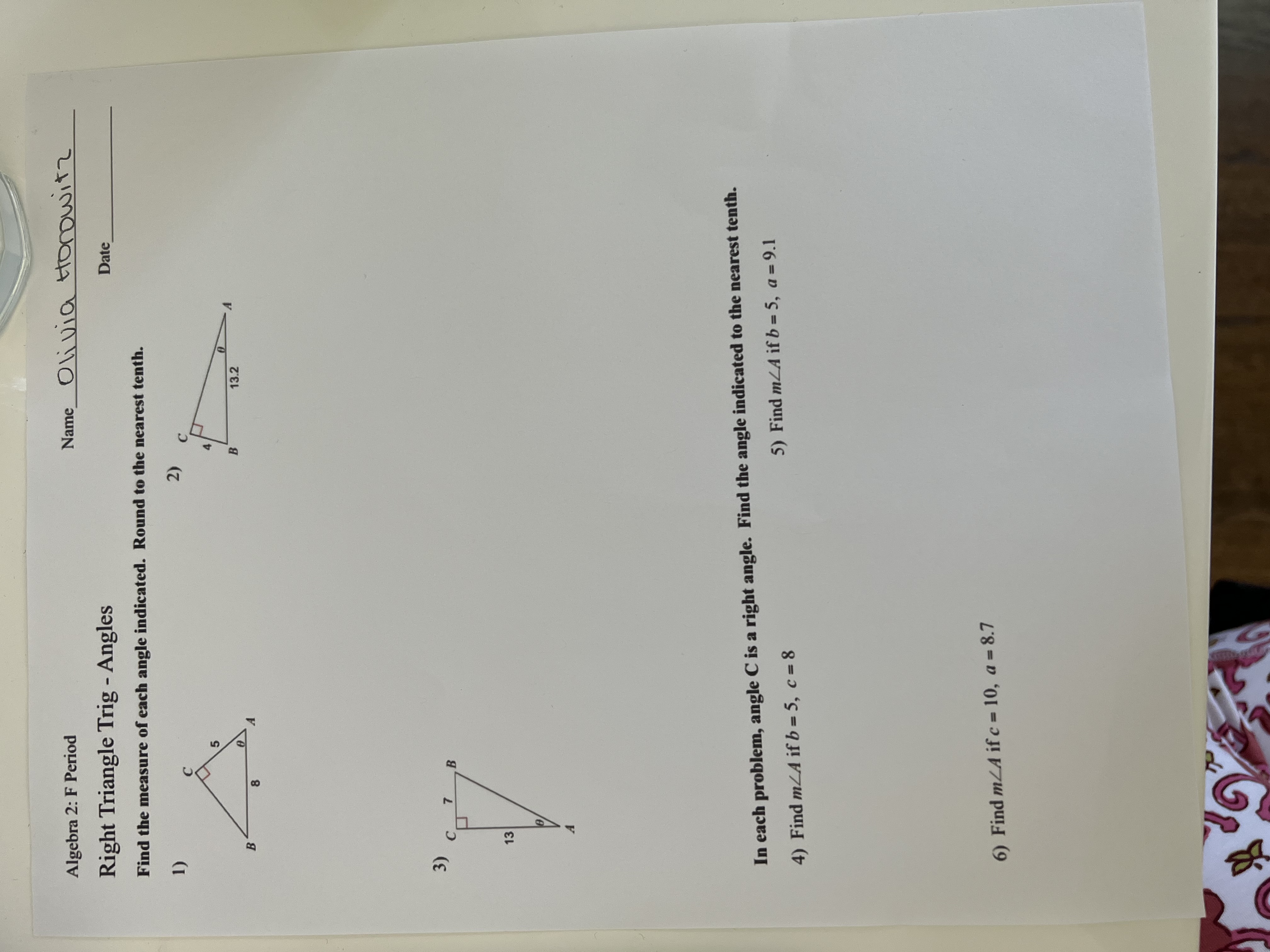 Algebra 2: F Period Name Olivia Horowitz Right