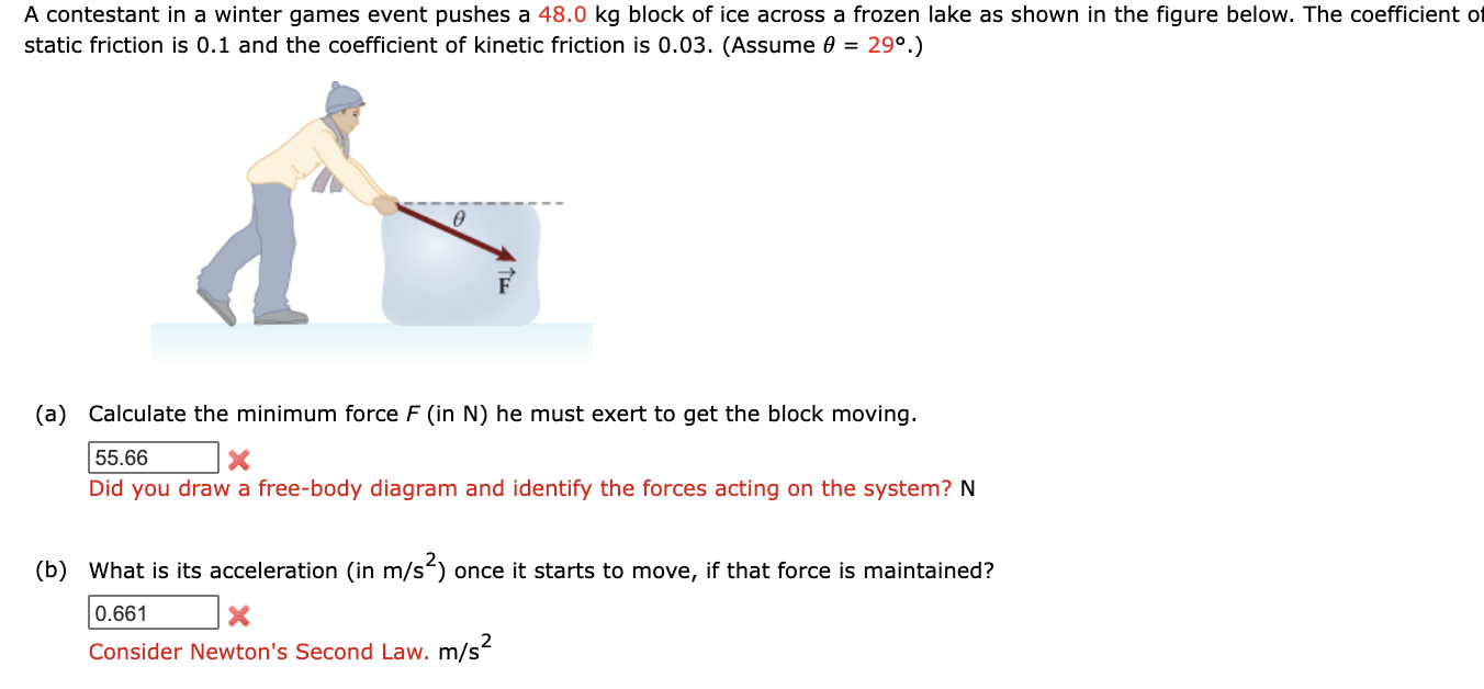 A contestant in a winter games event pushes a