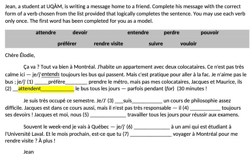 Jean, a student at UQAM, is writing a message