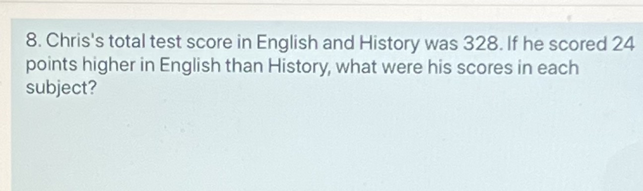 8. Chris's total test score in English and