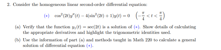 2. Consider the homogeneous linear second-order