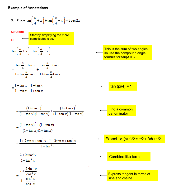 Part A: Select TWO examples of solutions to trig