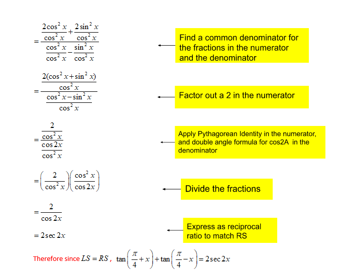 Part A: Select TWO examples of solutions to trig