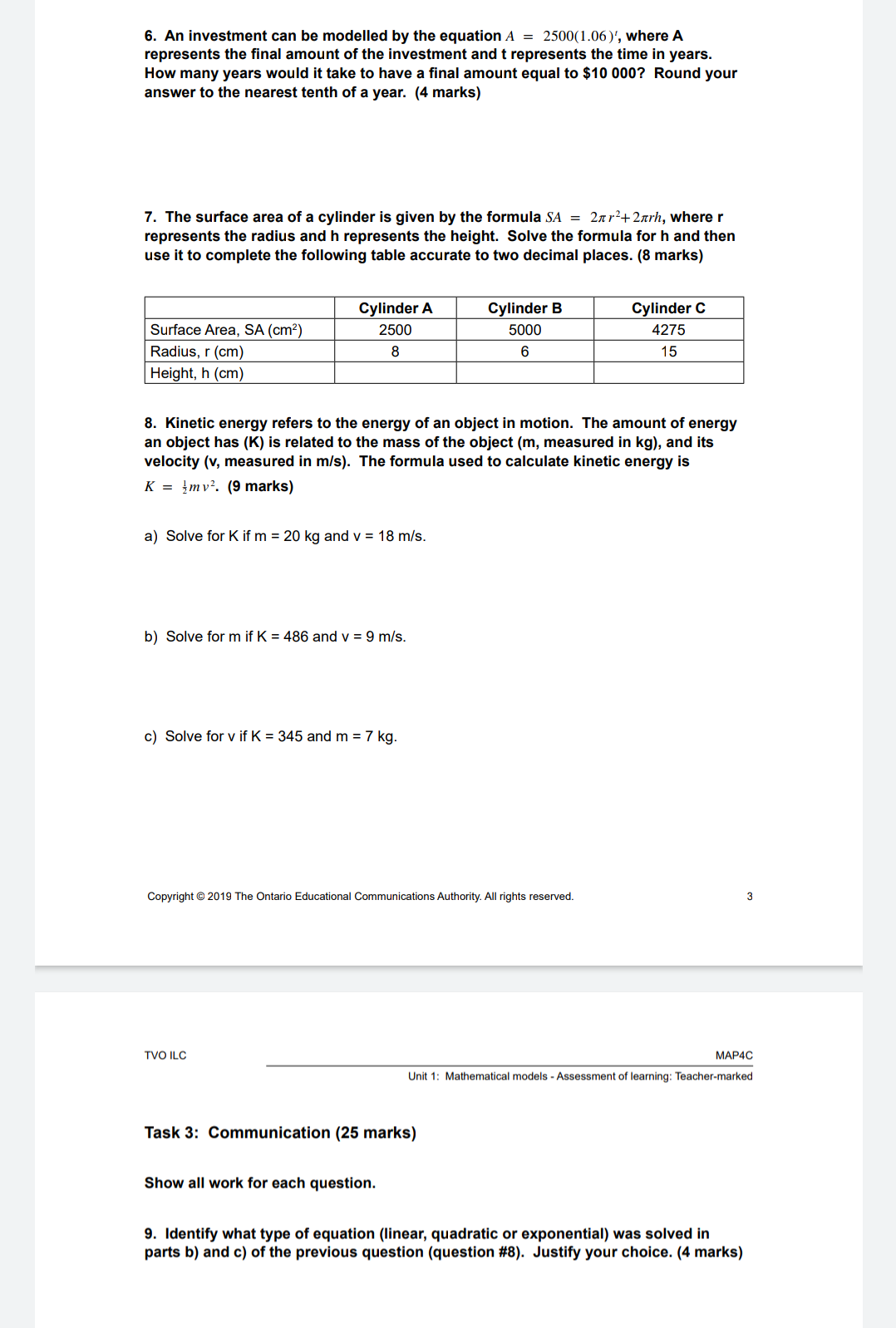 6. An investment can be modelled by the equation