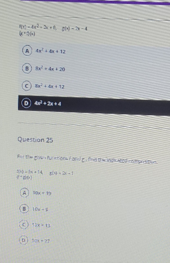 24. for the given functions f and g, find the