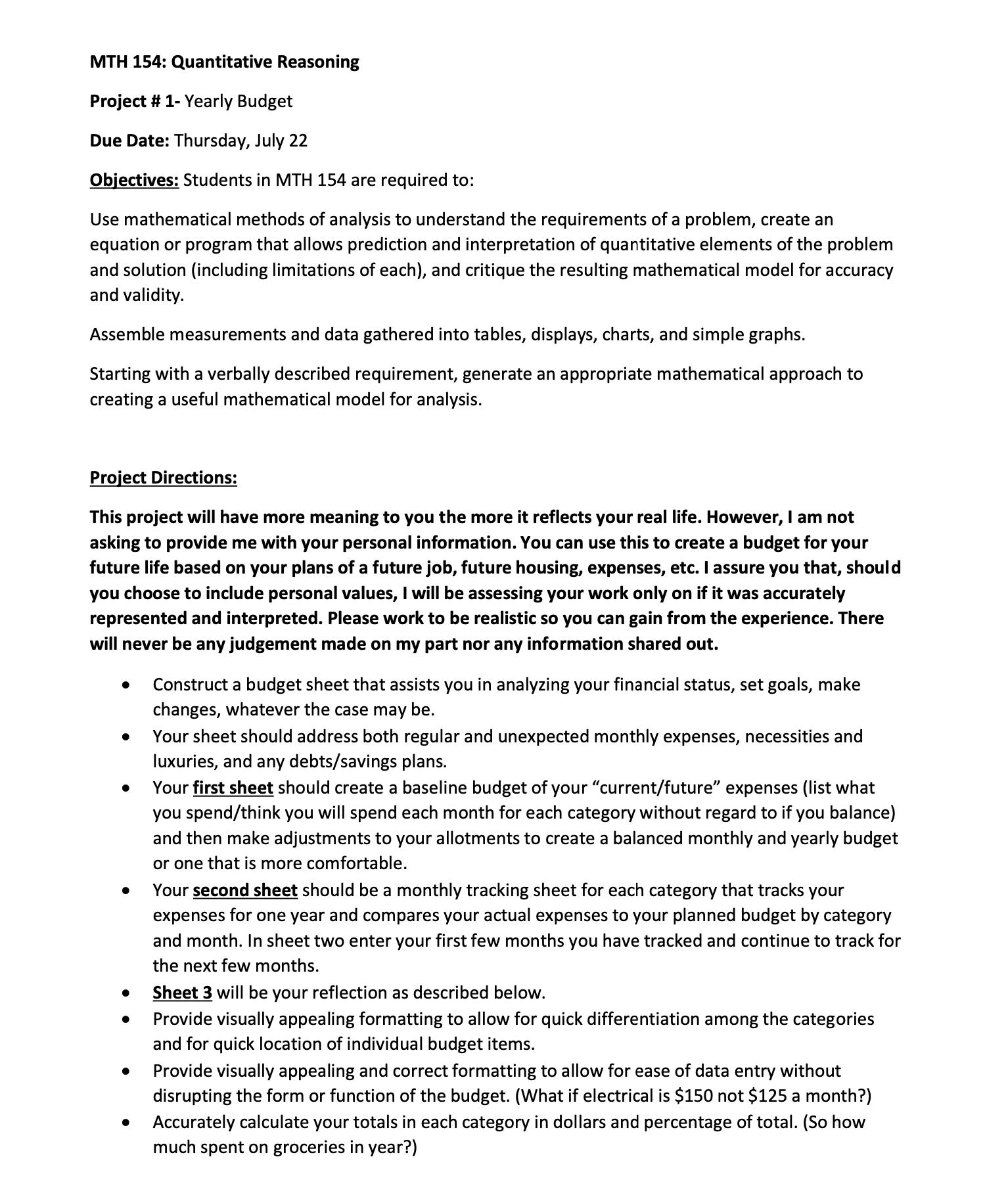 MTH 154: Quantitative Reasoning Project ff 1-