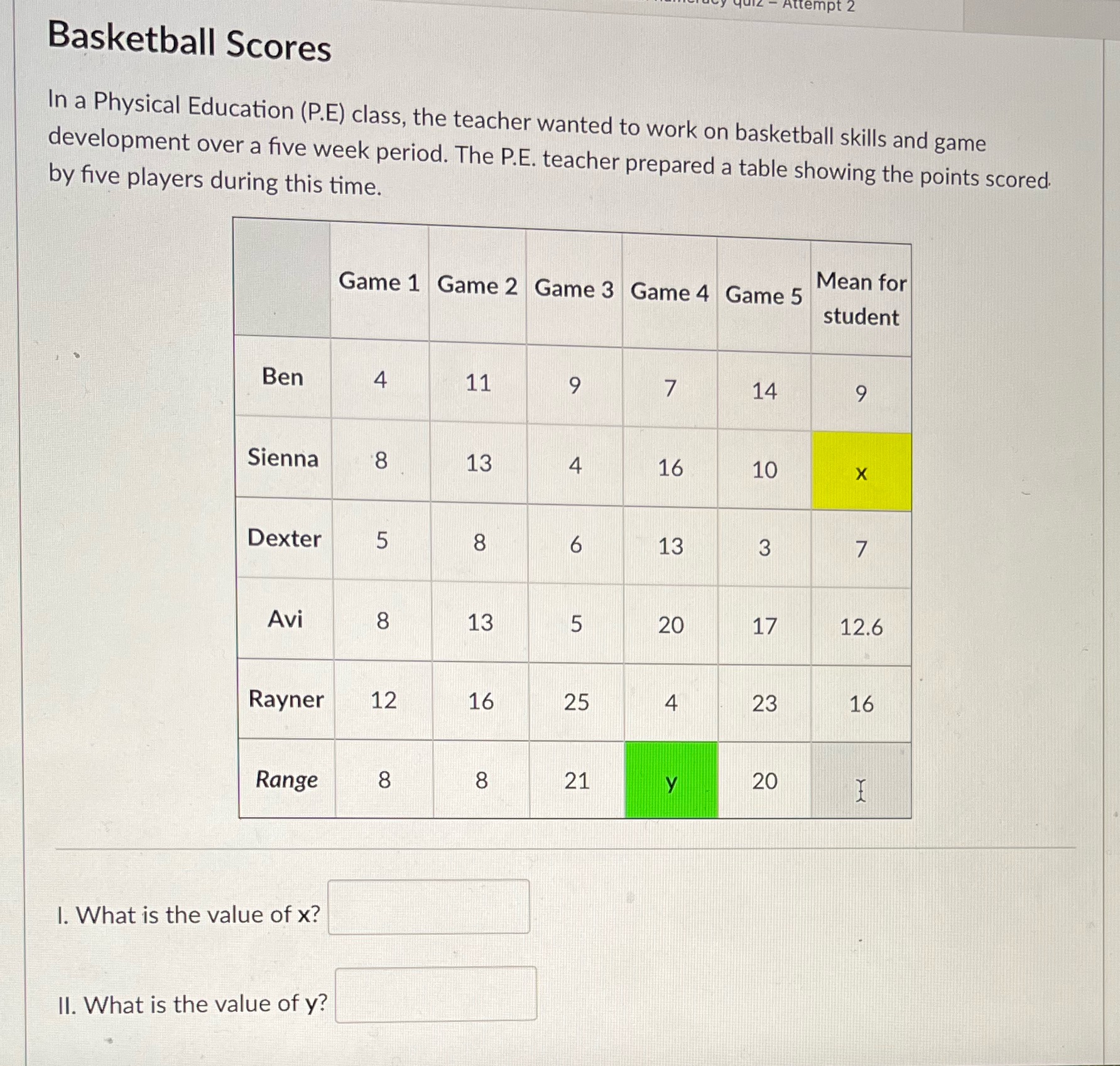 Basketball Scores In a Physical Education (P.E)