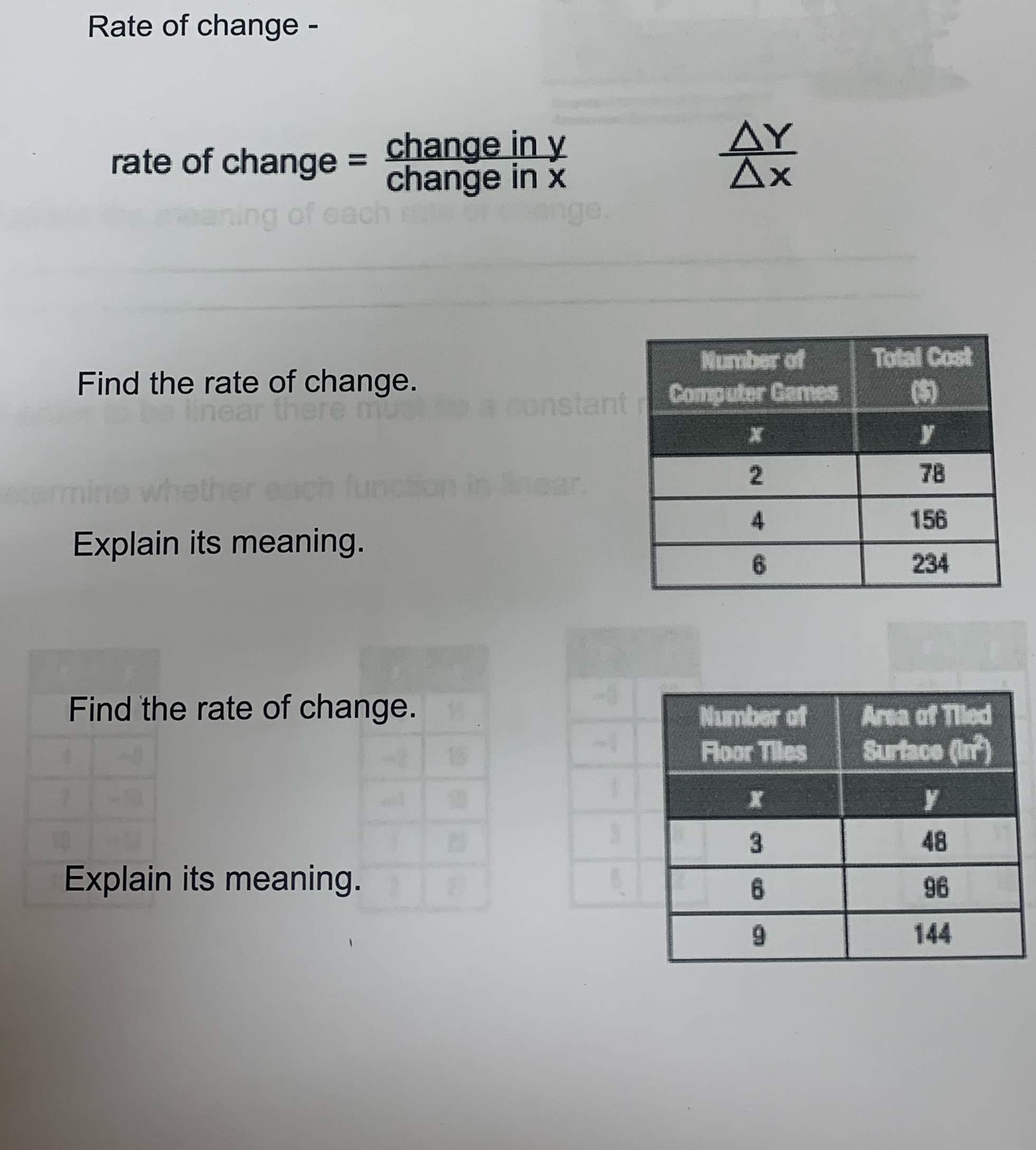 Rate of change - rate of change = change in y AY