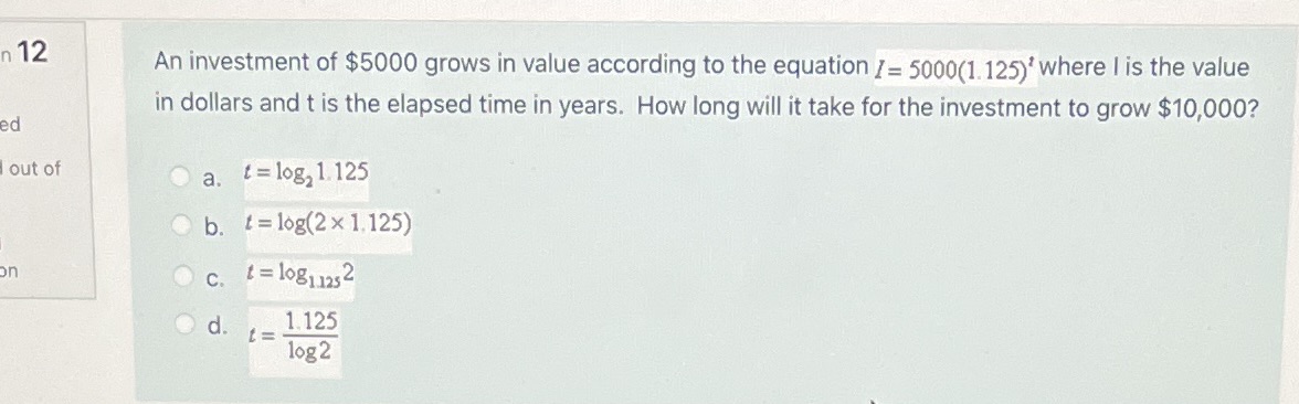 n 12 An investment of $5000 grows in value