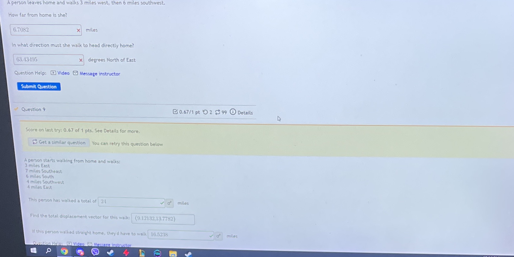 A person leaves home and walks 3 miles west, then