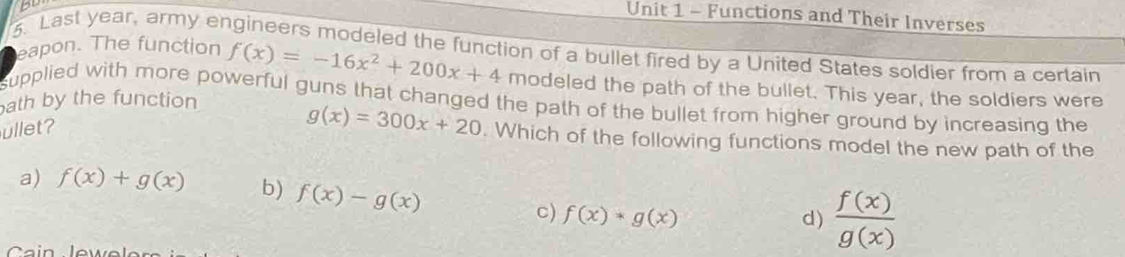 Unit 1 - Functions and Their Inverses last year,
