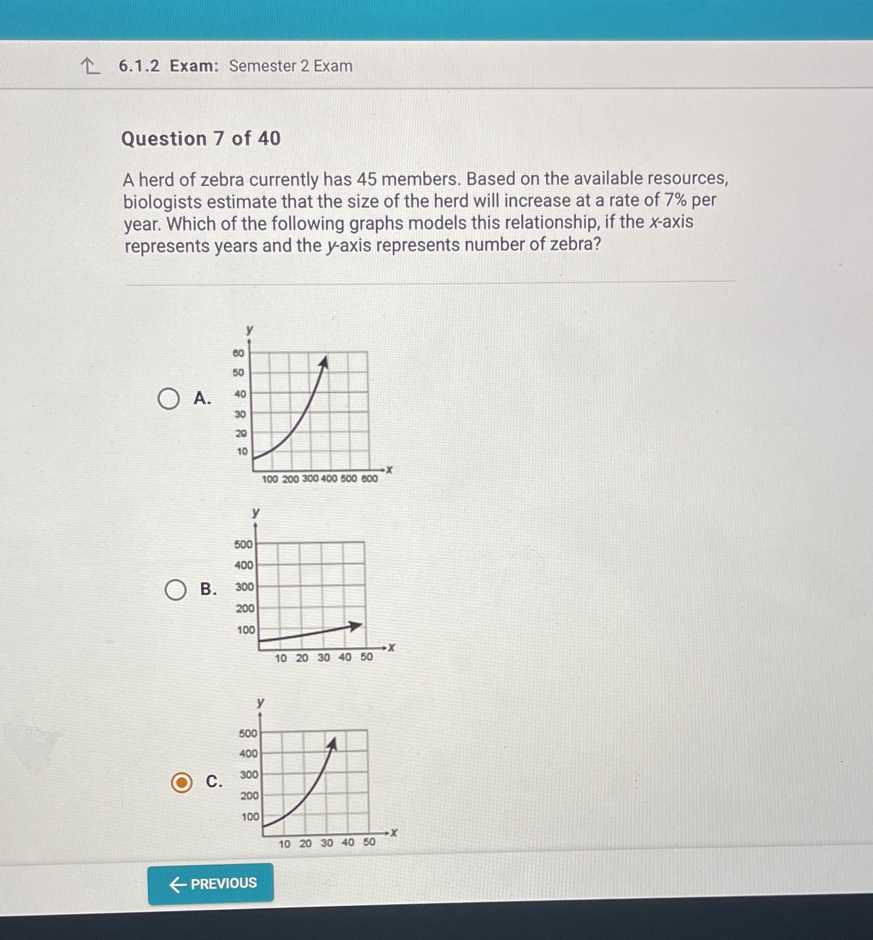 \"L 6.1.2 Exam: SemesterZExam Question 7 of 40 A