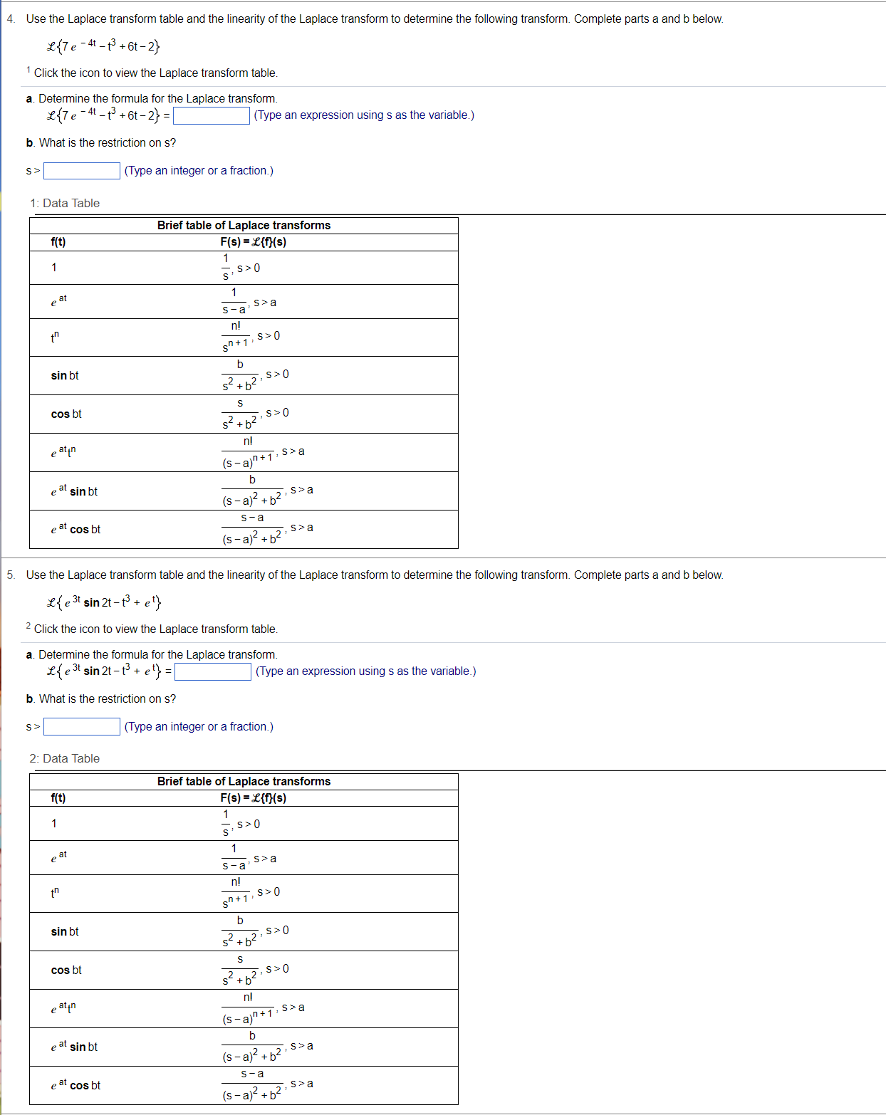 . Use the Laplace transform table and the