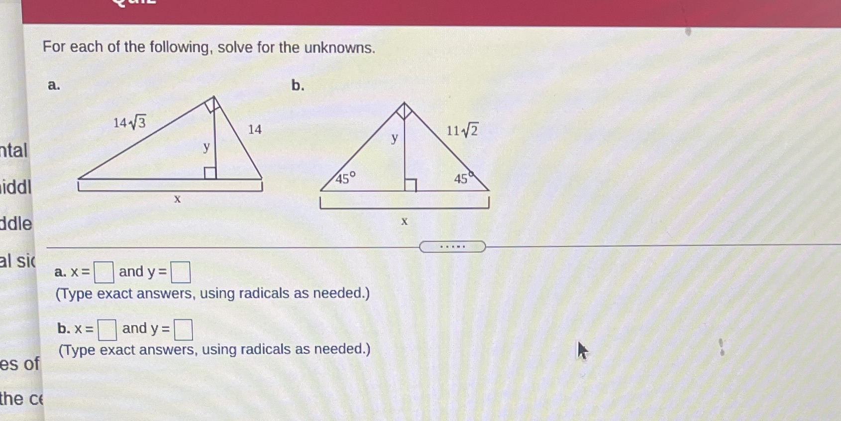 For each of the following, solve for the