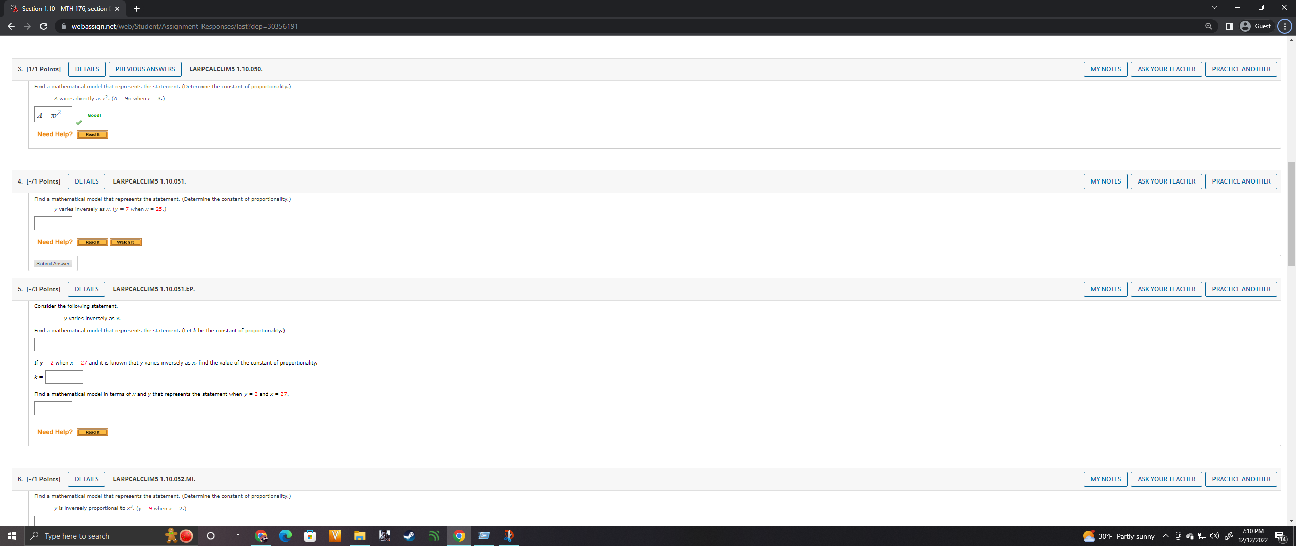 "ASection 1.10 - MTH 176, section ( >