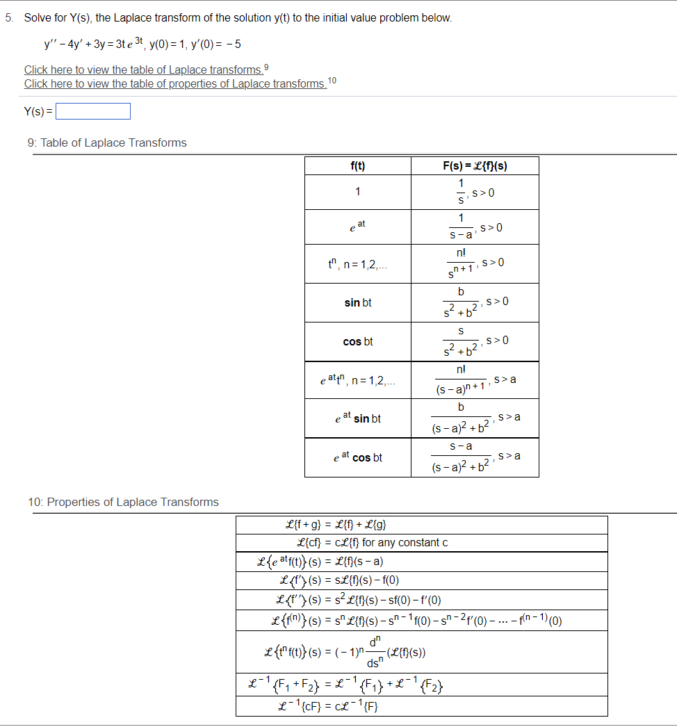 5. Solve for Y(s), the Laplace transform of the