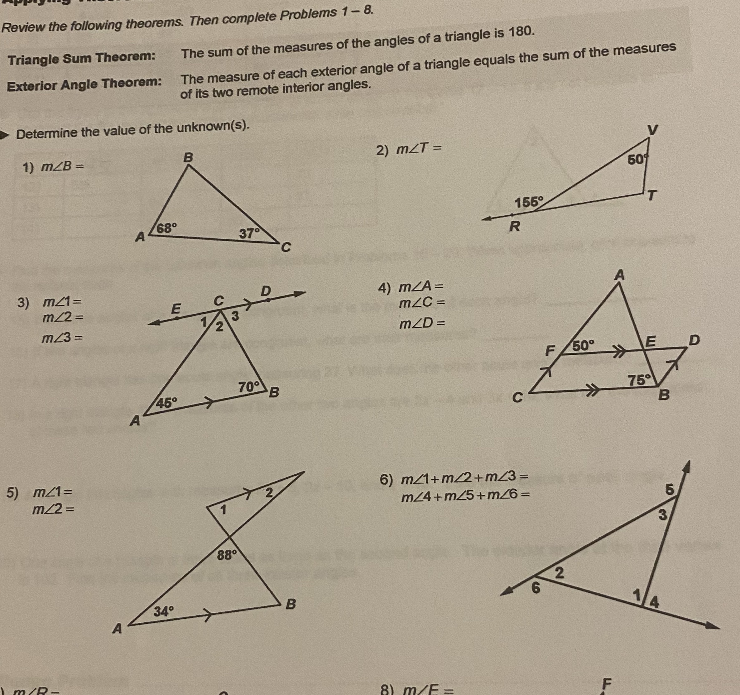 Review the following theorems. Then complete
