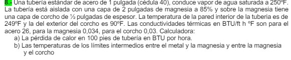 8.- Una tuberia estandar de acero de 1 pulgada