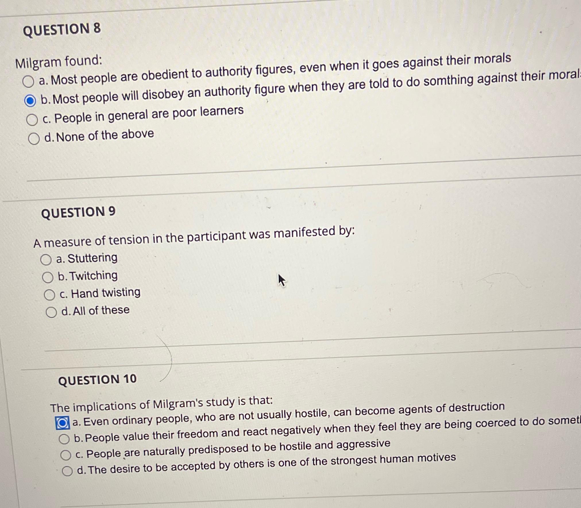 Just answer pls no explanation QUESTION 8 Milgram