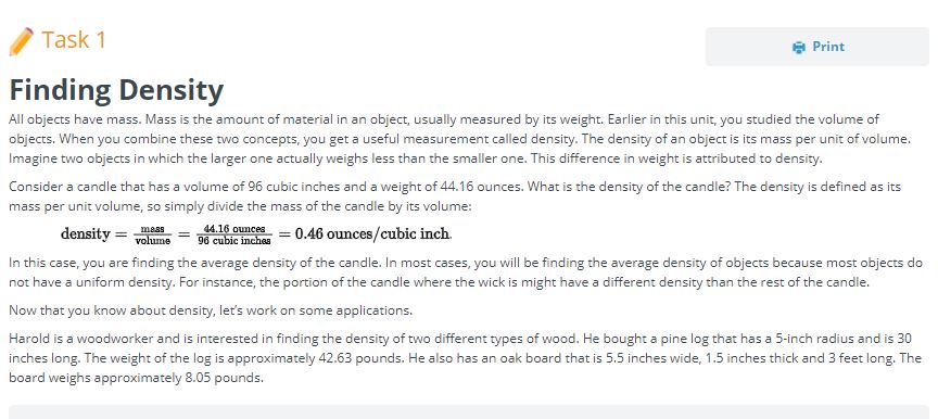 _' TaSk 1 Print Finding DenSIty All objects have
