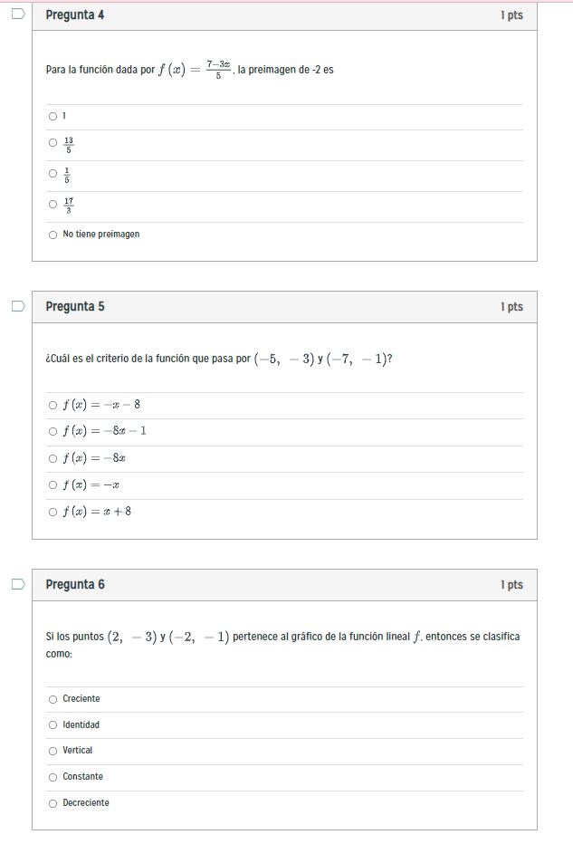D Pregunta 4 1 pts Para la funcion dada por f (@)