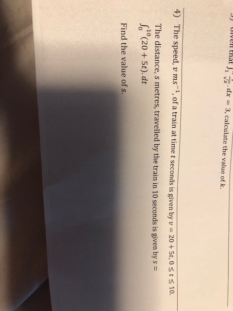 that J . dx = 3, calculate the value of k. 4) The