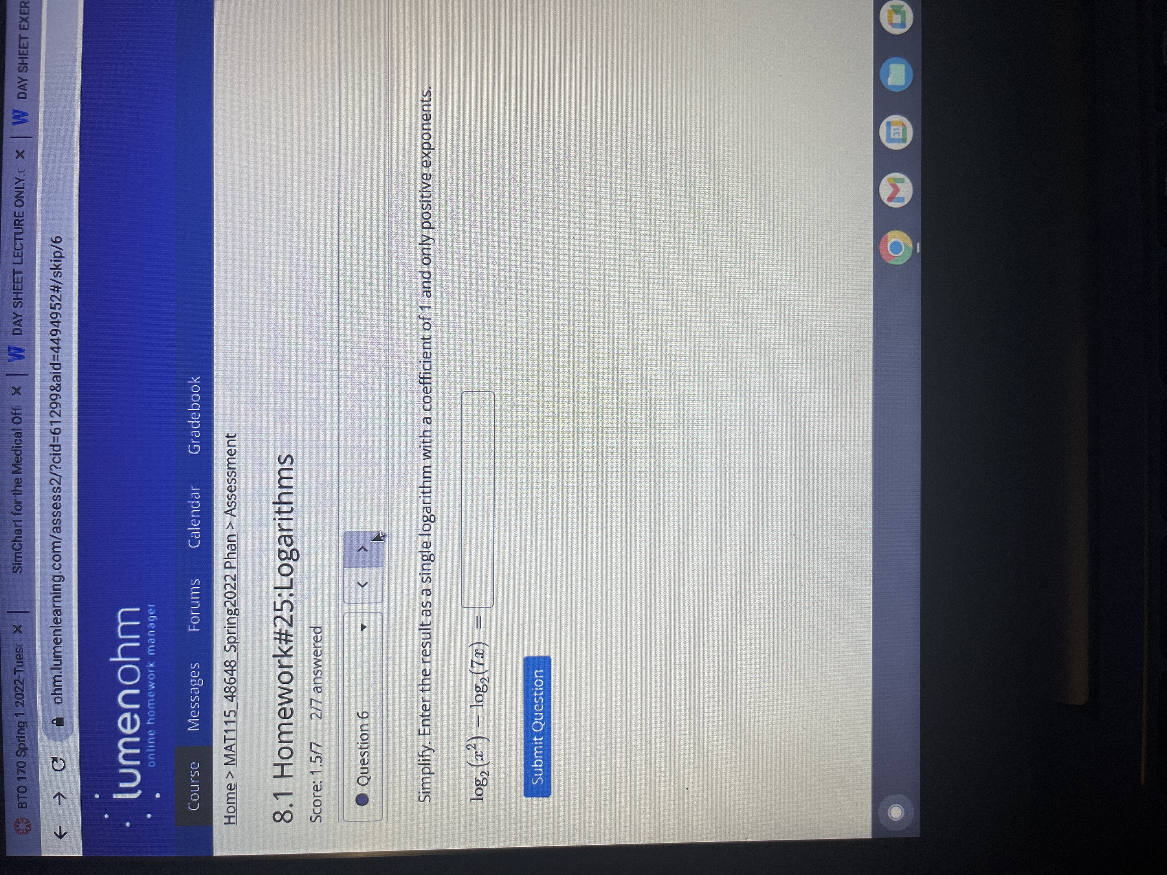 BTO 170 Spring 1 2022-Tuesc X SimChart for the