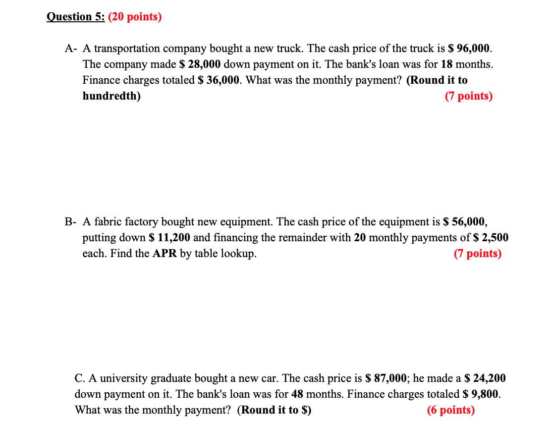 Question 5: (20 points) A- A transportation