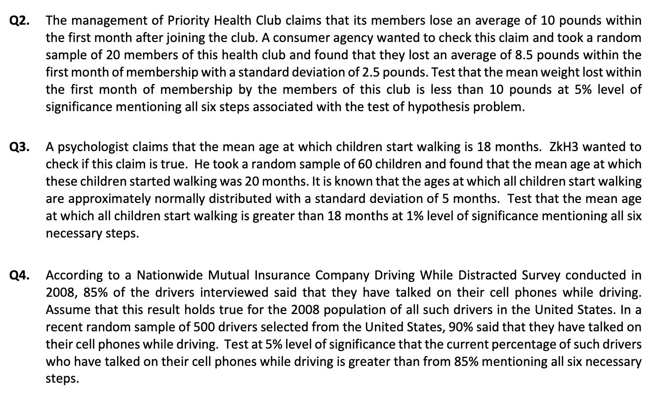 Q3. Q4. The management of Priority Health Club