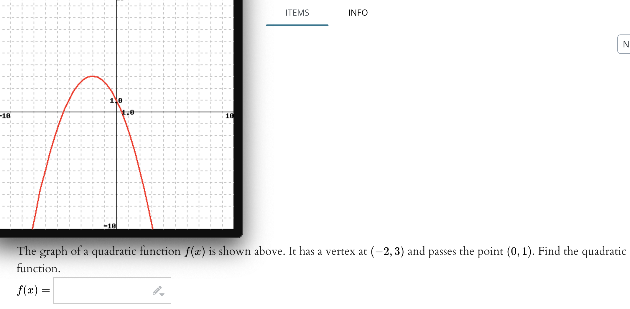 Writing Quadratics INFO ITEMS . . n above. It has
