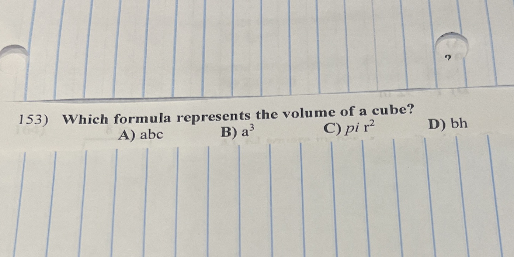 153) Which formula represents the volume of a