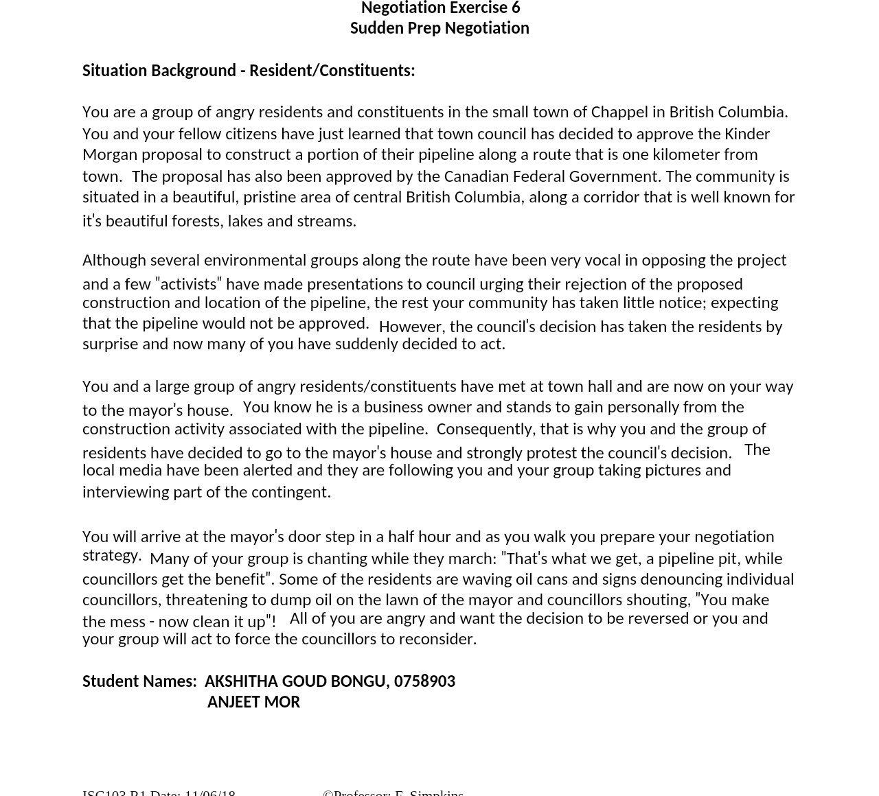 Negotiation Exercise 6 Sudden Prep Negotiation