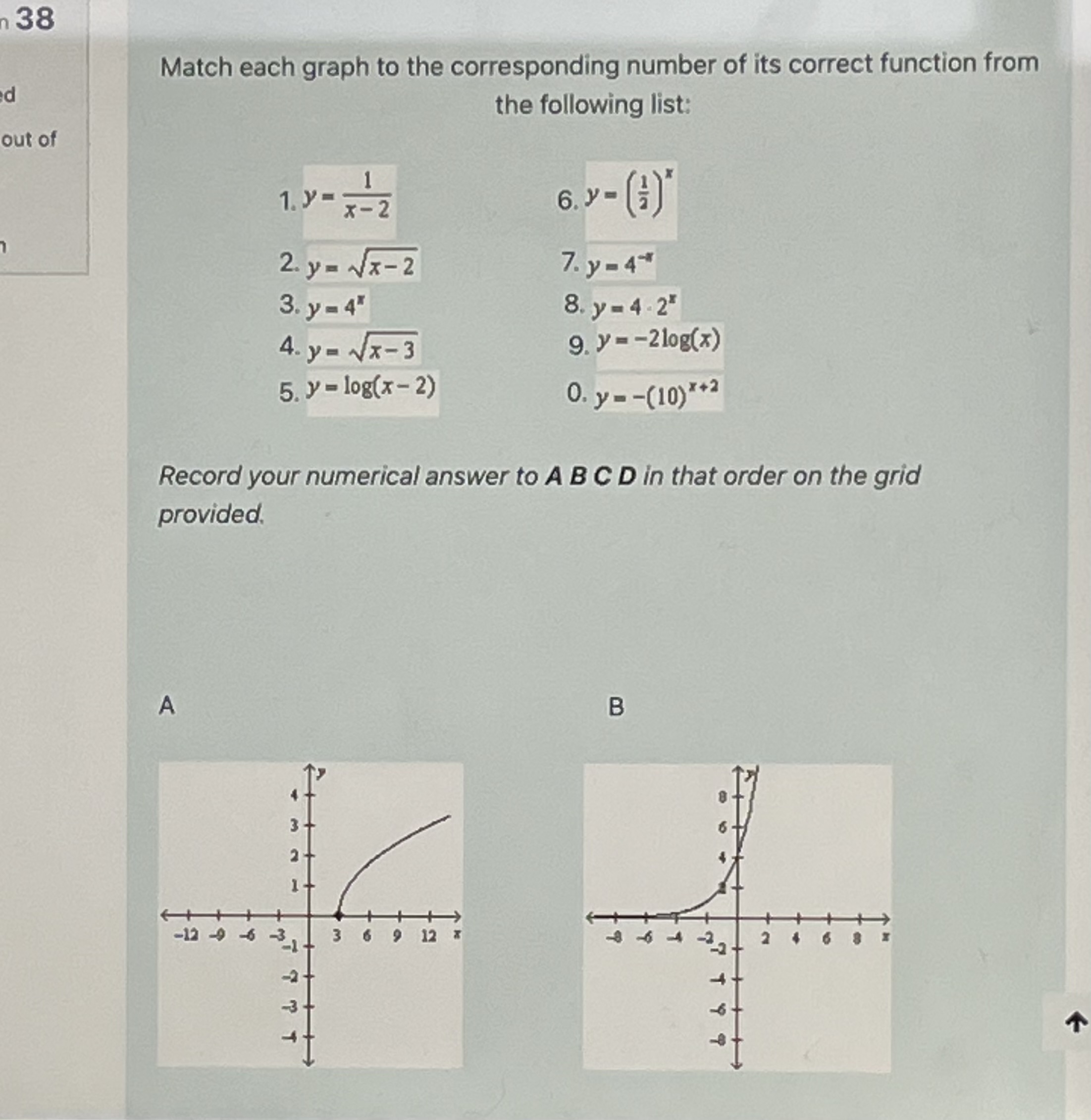 138 Match each graph to the corresponding number