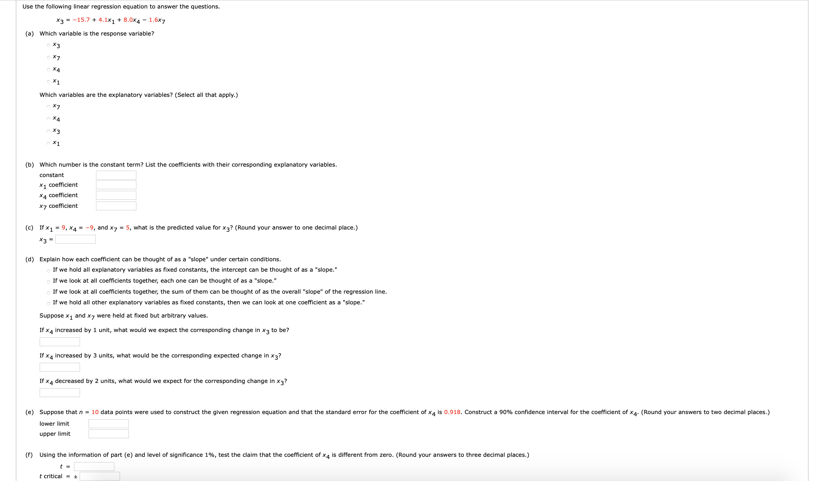 Use the following linear regression equation to