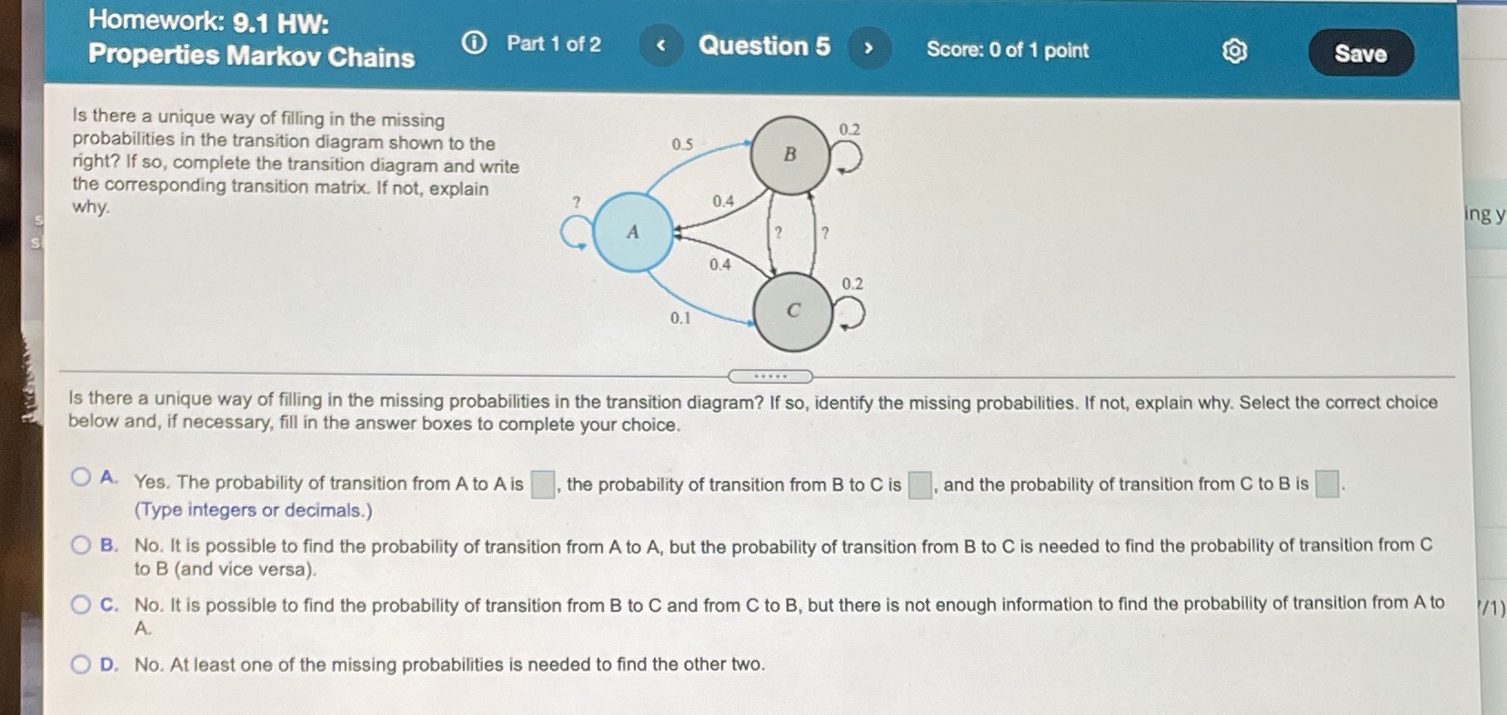 Homework: 9.1 HW: Properties Markov Chains Part 1