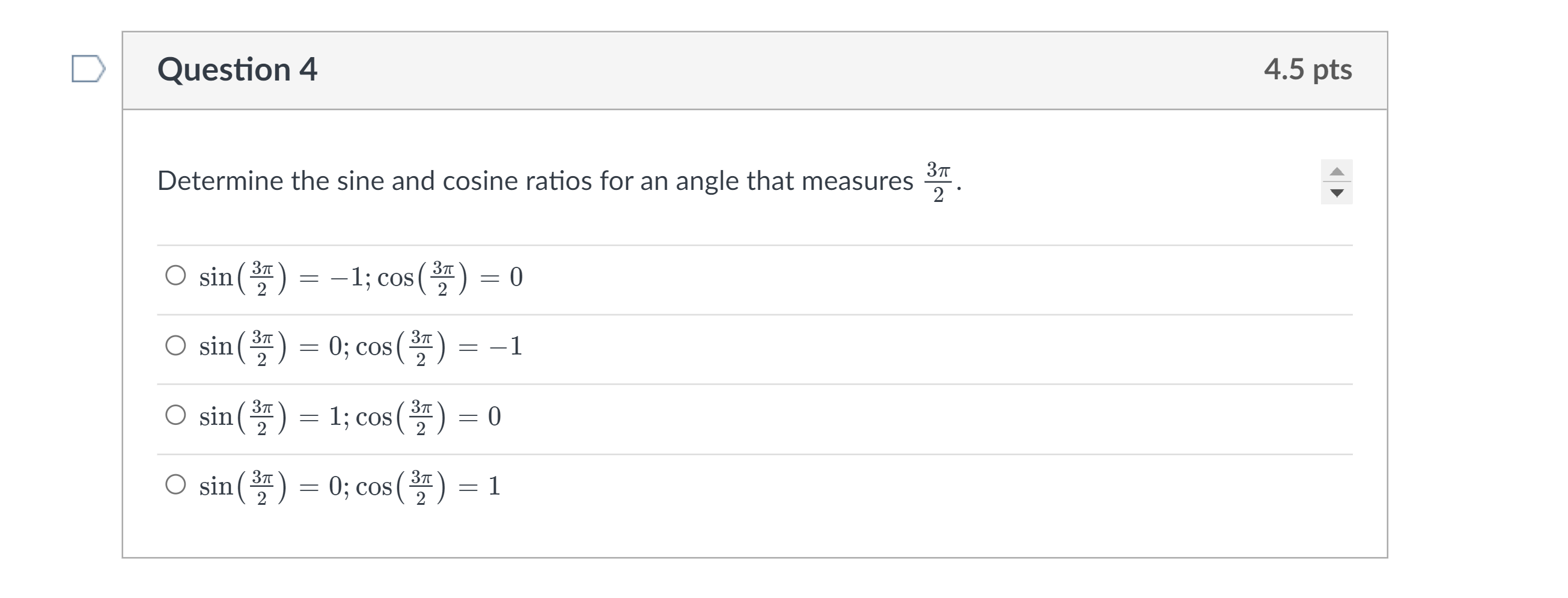 Question 1 4.5 pts The reference angle for an
