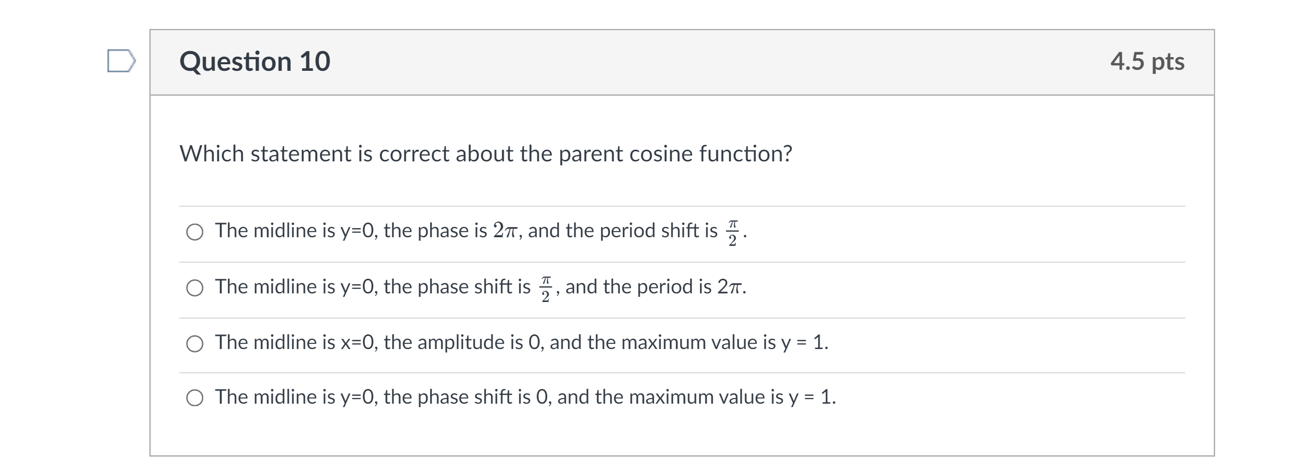 Question 1 4.5 pts The reference angle for an