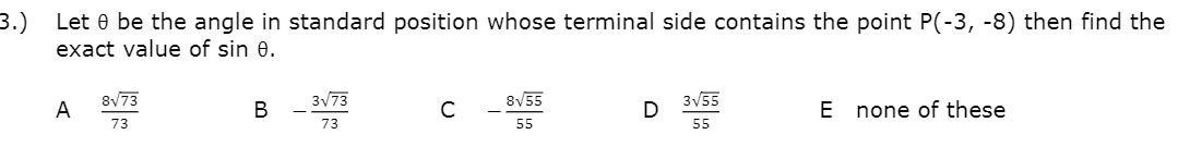 3.) Let 0 be the angle in standard position whose